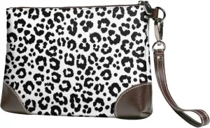 Small Clutch Purses for Women - Trendy Black White Leopard Print Leather Wristlet Wallets for Women with Wrist Strap