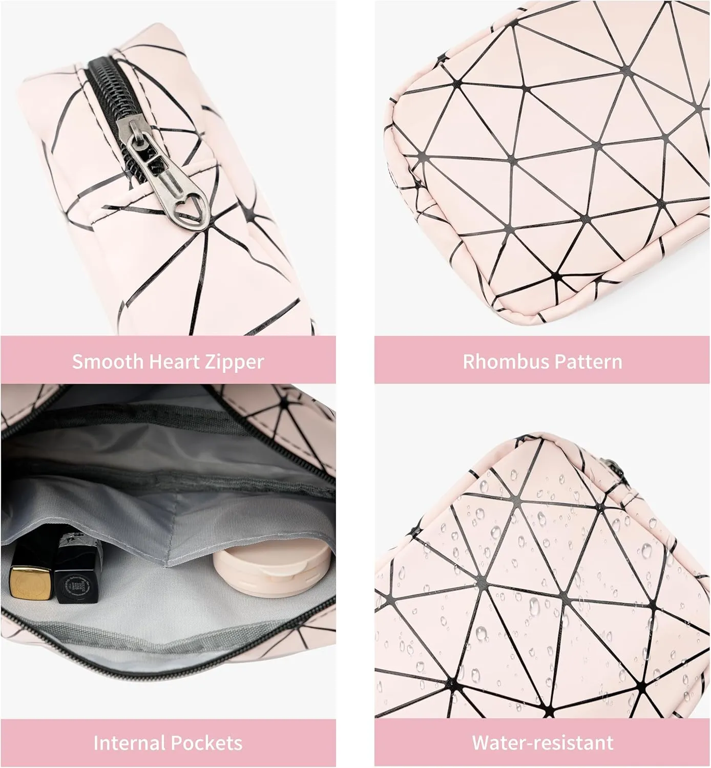 Small Cute Makeup Zipper Pouch, Multi-purpose Travel Cosmetic Organizer Bag, Waterproof Toiletry Bag for Women (Pink)