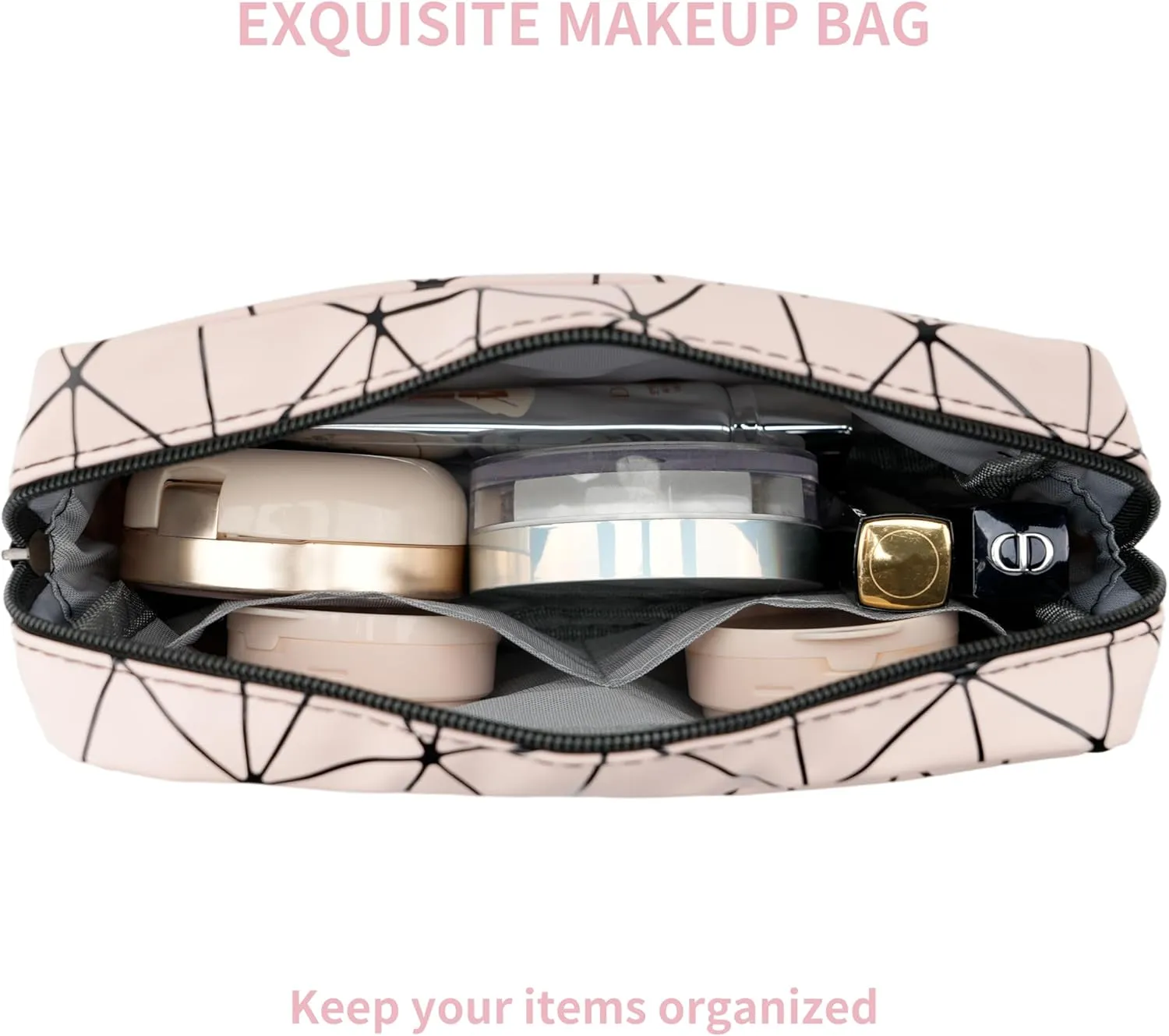 Small Cute Makeup Zipper Pouch, Multi-purpose Travel Cosmetic Organizer Bag, Waterproof Toiletry Bag for Women (Pink)