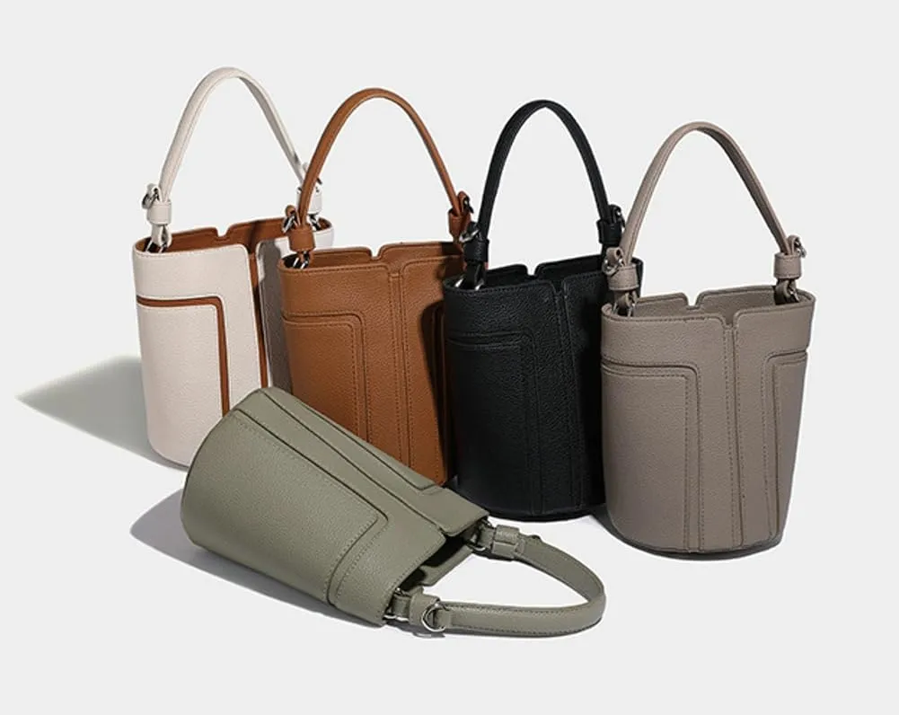 Small PU Leather Bucket Bag Women Trendy Shoulder Crossbody Purse Satchel Top-handle Handbags Removable Shoulder Strap