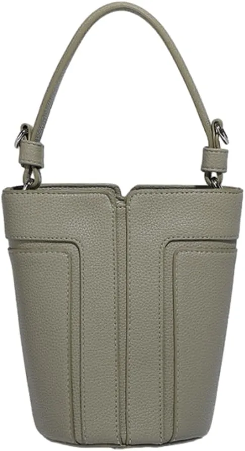 Small PU Leather Bucket Bag Women Trendy Shoulder Crossbody Purse Satchel Top-handle Handbags Removable Shoulder Strap