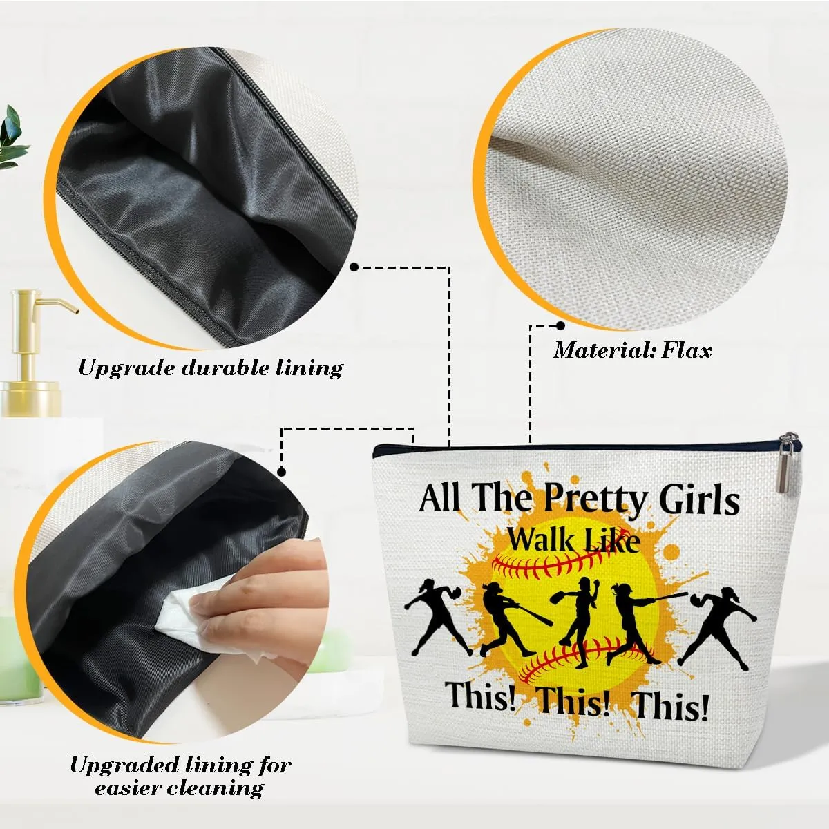 Softball Gifts Makeup Bag, Softball Mom Gifts for Players Team Coaches Lovers Women, Sports Stuff Accessories, Cool Cosmetic Bags for Purse
