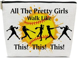 Softball Gifts Makeup Bag, Softball Mom Gifts for Players Team Coaches Lovers Women, Sports Stuff Accessories, Cool Cosmetic Bags for Purse