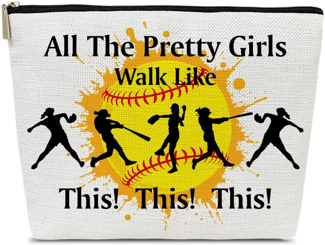 Softball Gifts Makeup Bag, Softball Mom Gifts for Players Team Coaches Lovers Women, Sports Stuff Accessories, Cool Cosmetic Bags for Purse