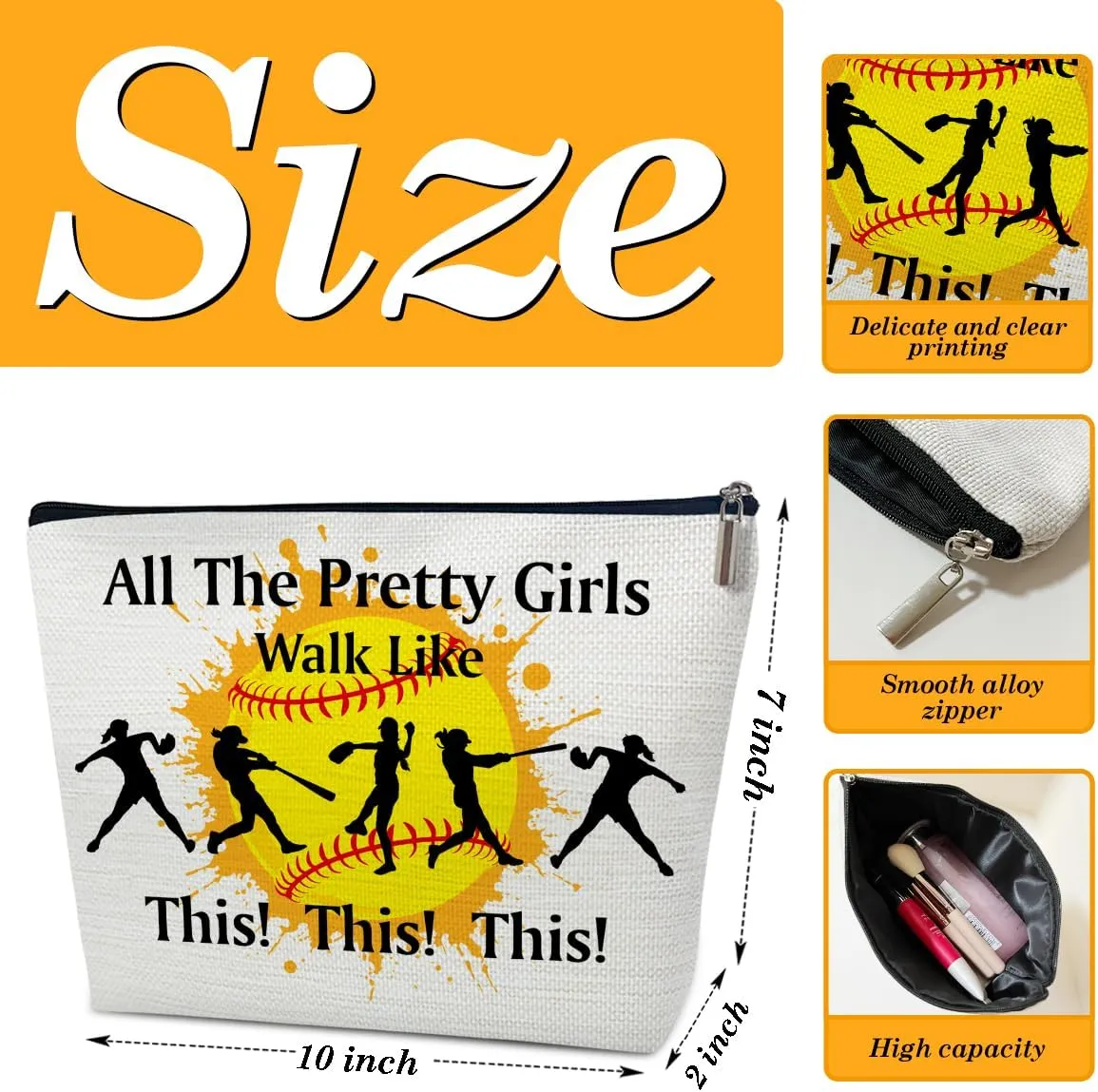Softball Gifts Makeup Bag, Softball Mom Gifts for Players Team Coaches Lovers Women, Sports Stuff Accessories, Cool Cosmetic Bags for Purse