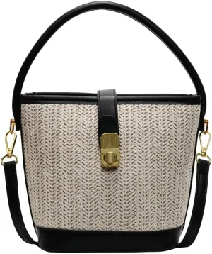 Straw Crossbody Bags for Women Top Handle Bag Beach Purse Straw Purse Fashion Vacation Handbags Bucket Bag Satchel