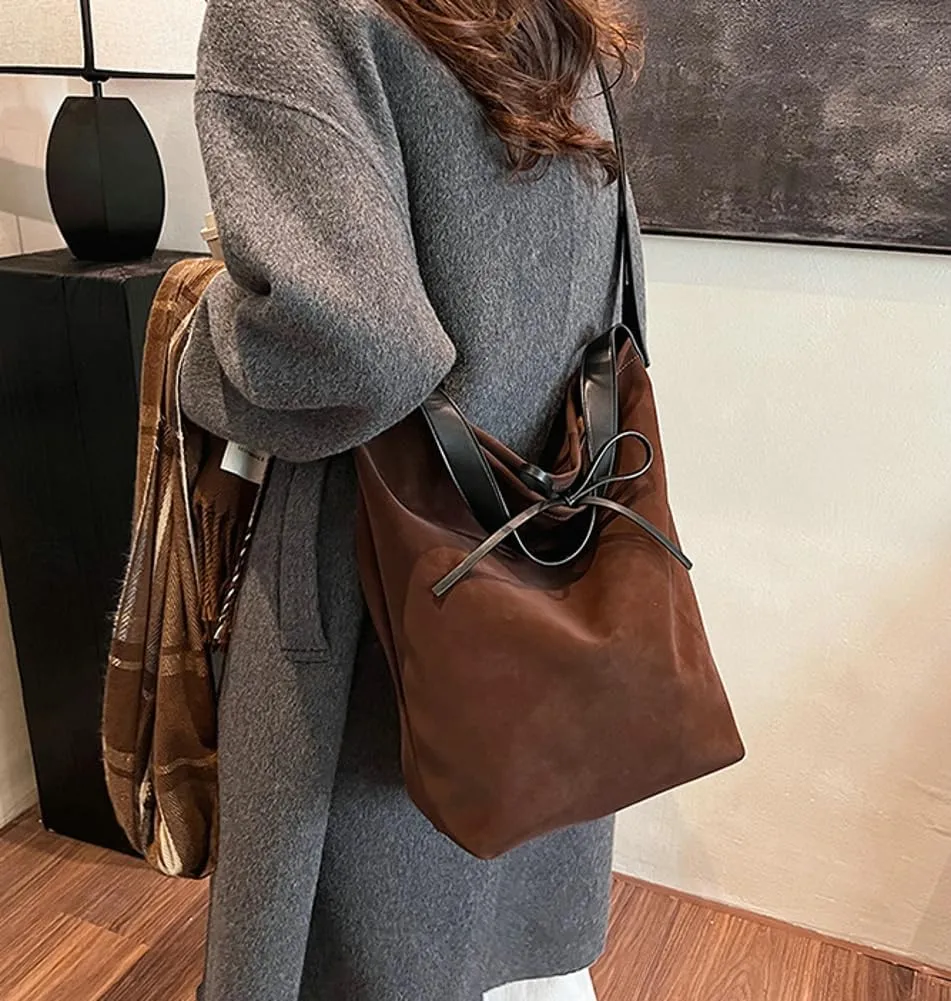 Suede Tote Bag for Women Large Capacity Suede Hobo Bag Slouchy Crossbody Bag Work Tote Vintage Trendy Bag Casual Shoulder Bag