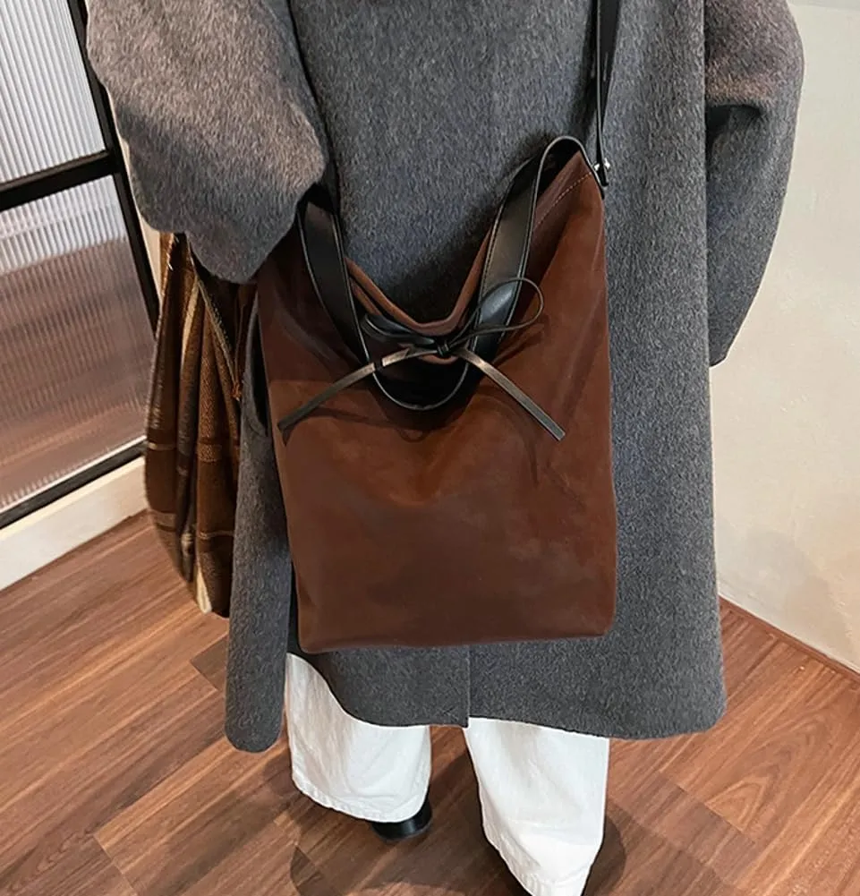 Suede Tote Bag for Women Large Capacity Suede Hobo Bag Slouchy Crossbody Bag Work Tote Vintage Trendy Bag Casual Shoulder Bag