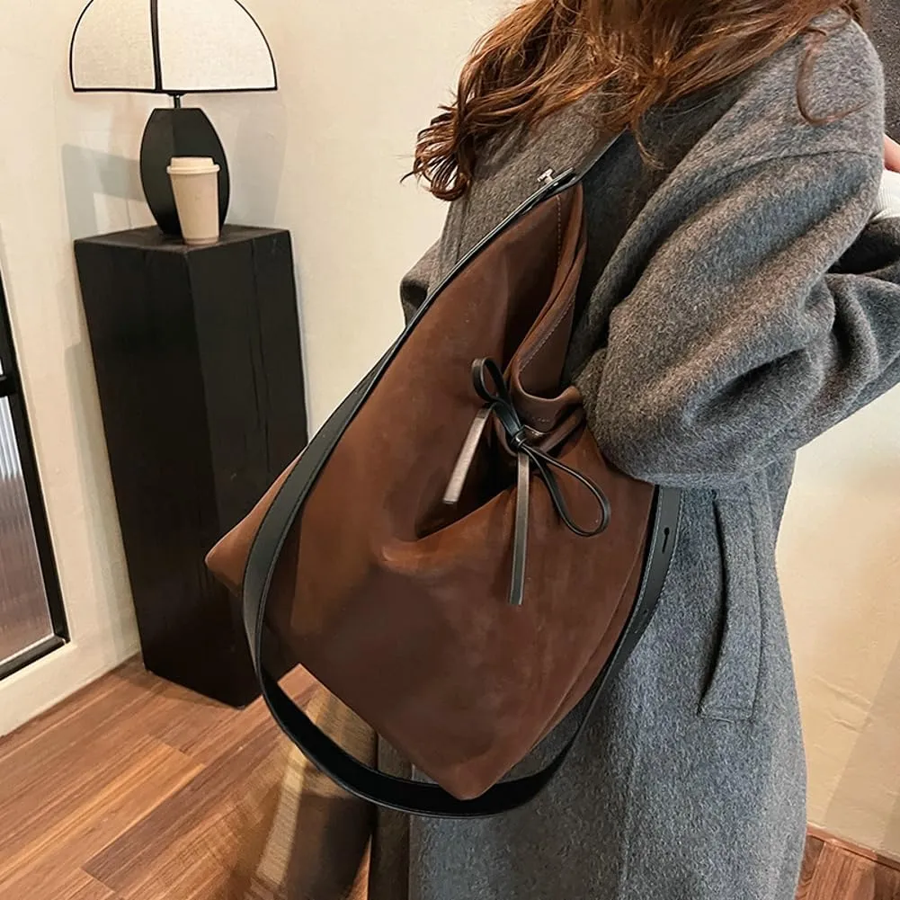Suede Tote Bag for Women Large Capacity Suede Hobo Bag Slouchy Crossbody Bag Work Tote Vintage Trendy Bag Casual Shoulder Bag