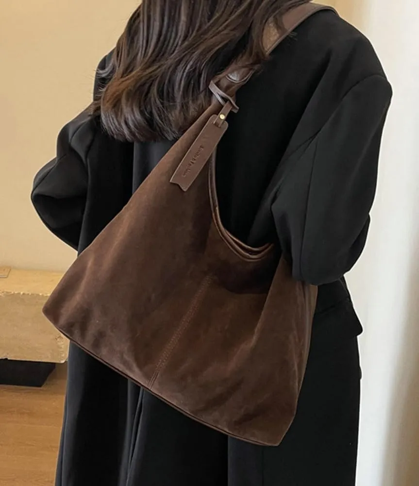 Suede Tote Bag for Women Leather Shoulder Bag Slouchy Handbag Soft Purse Fall Winter Spring Travel Shopping 2024