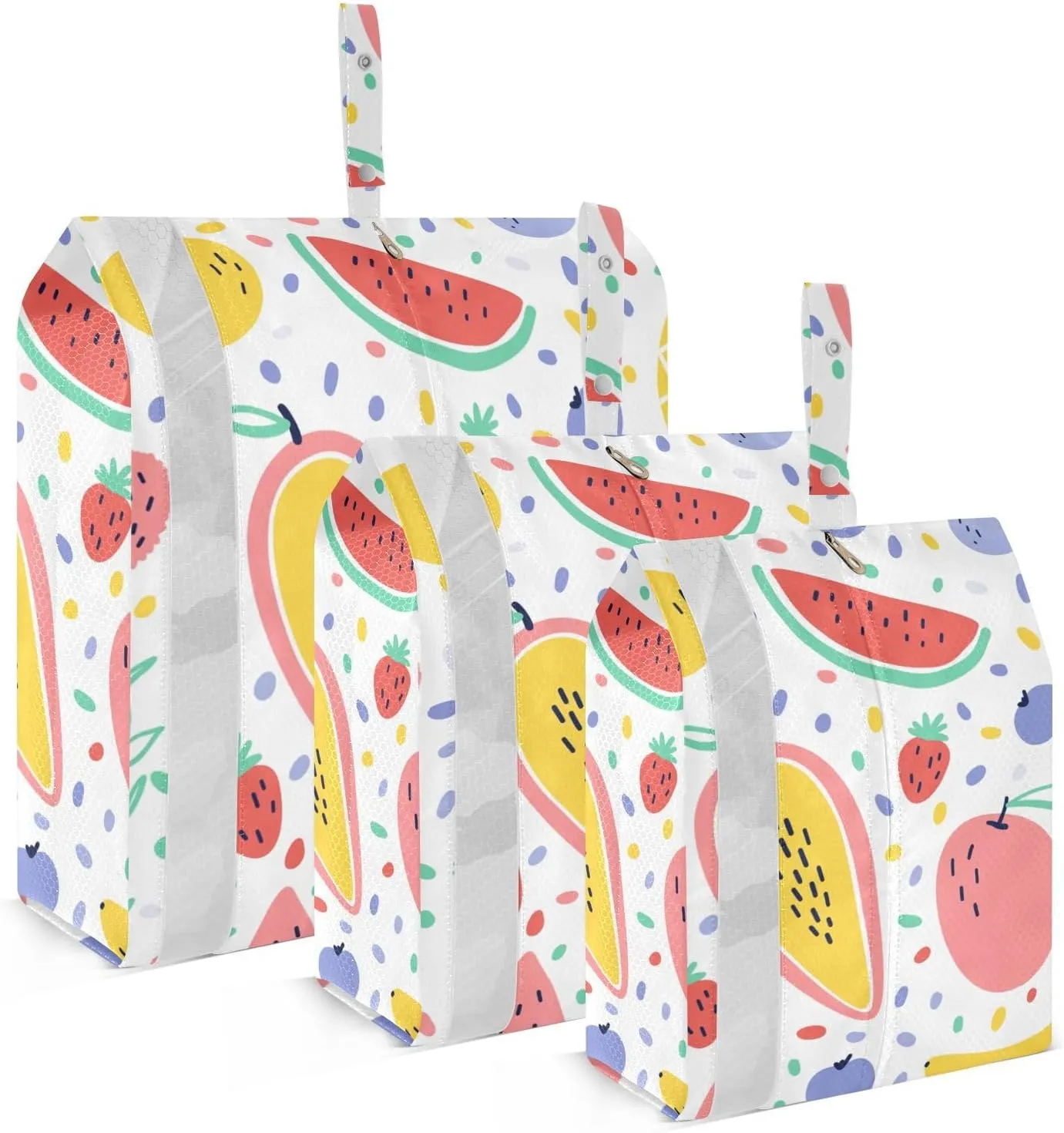 Summer Fruit Print Packing Cubes Set of 3, Lightweight Travel Luggage Organizers Foldable Bags for Easy Packing and Organization