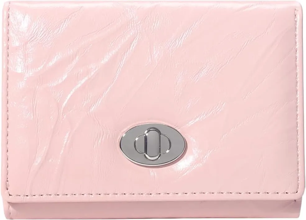 Sunwel Fashion Women Mini Textured Wallet Compact Folding Wallet with Card Slots & ID Window (PINK)