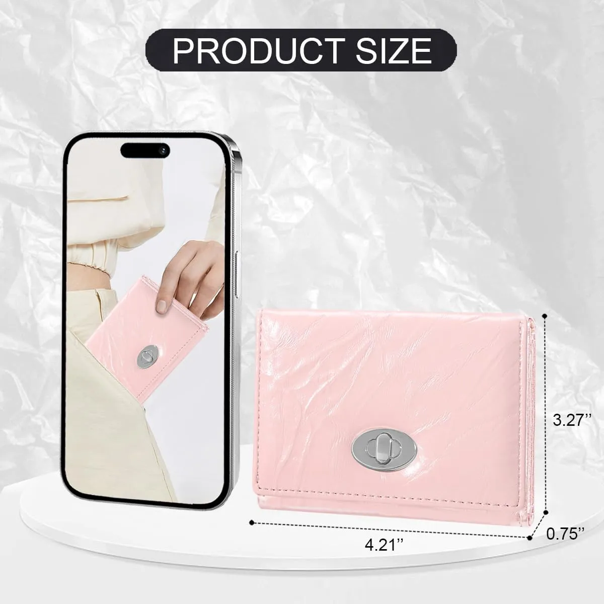 Sunwel Fashion Women Mini Textured Wallet Compact Folding Wallet with Card Slots & ID Window (PINK)