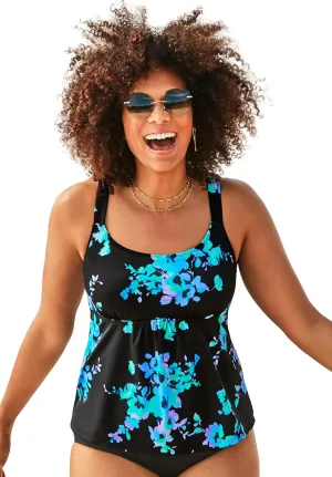Swimsuits For All Women's Plus Size A Line Relaxed Fit Flared Tankini Top with Adjustable Straps