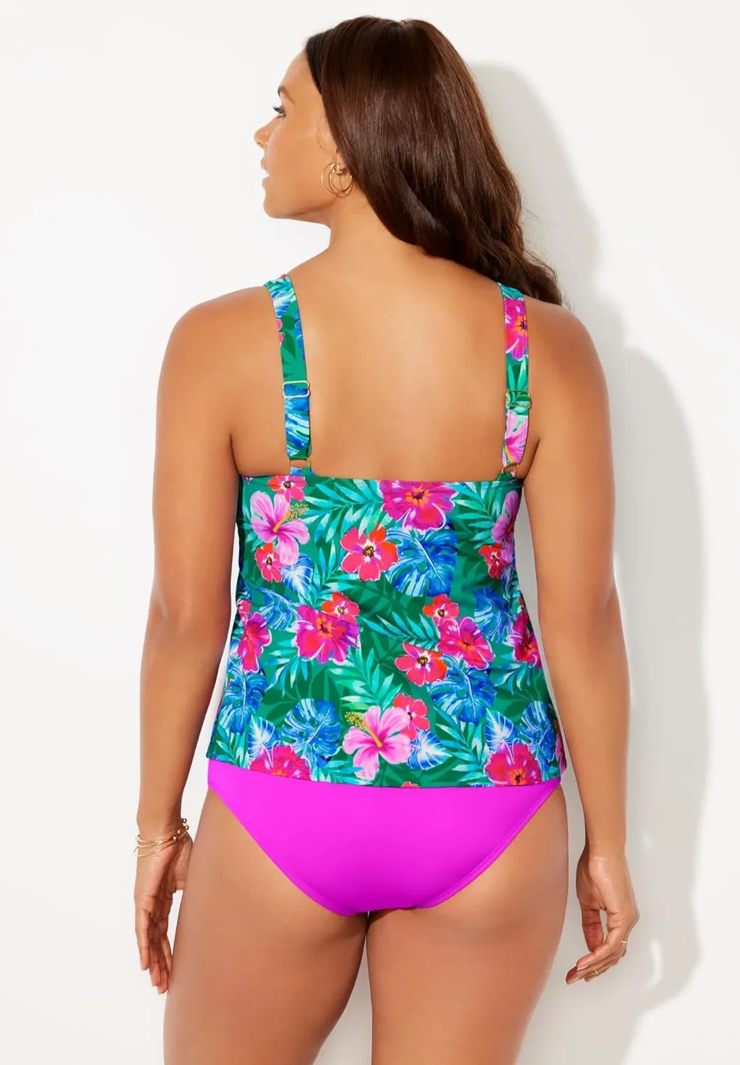 Swimsuits For All Women's Plus Size A Line Relaxed Fit Flared Tankini Top with Adjustable Straps