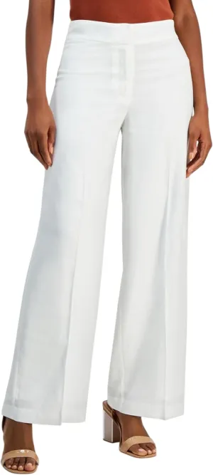 Tahari ASL Women's Solid Wide-Leg Mid-Rise Linen Pants (Ivory, 12)