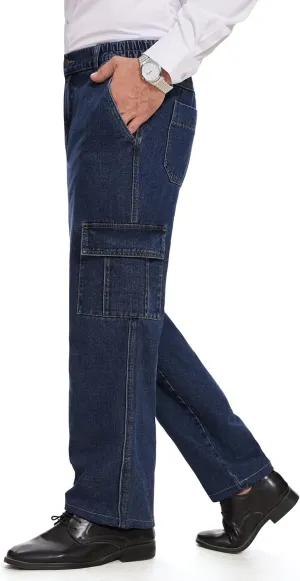 Tapata Men's Relaxed Fit Cargo Jeans Elastic Waist 6 Pockets Straight Leg Work Utility Pants