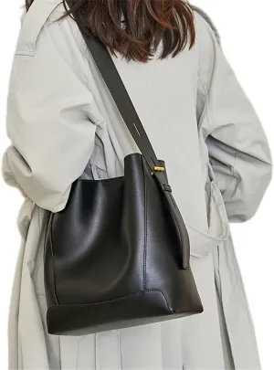 Texture Commuter Bucket Bag Fashion Tote Bag Leather Women's Bag Large Capacity Shoulder Messenger Bag(D)