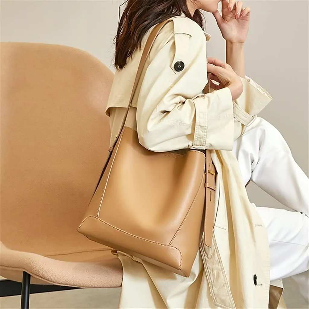 Texture Commuter Bucket Bag Fashion Tote Bag Leather Women's Bag Large Capacity Shoulder Messenger Bag(D)