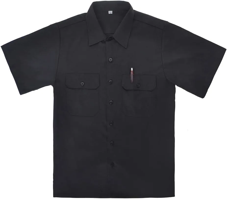 TopTie Short-Sleeve Work Shirt Straight Collar Utility Uniform Stain and Wrinkle Resistant