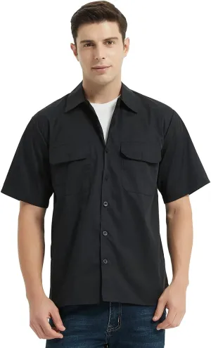 TopTie Short-Sleeve Work Shirt Straight Collar Utility Uniform Stain and Wrinkle Resistant