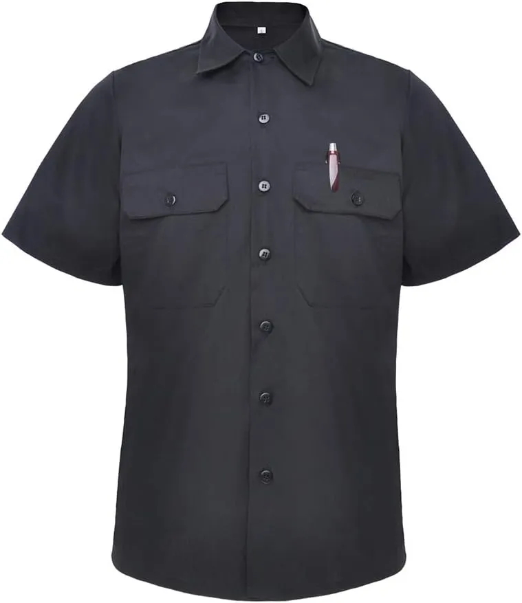 TopTie Short-Sleeve Work Shirt Straight Collar Utility Uniform Stain and Wrinkle Resistant