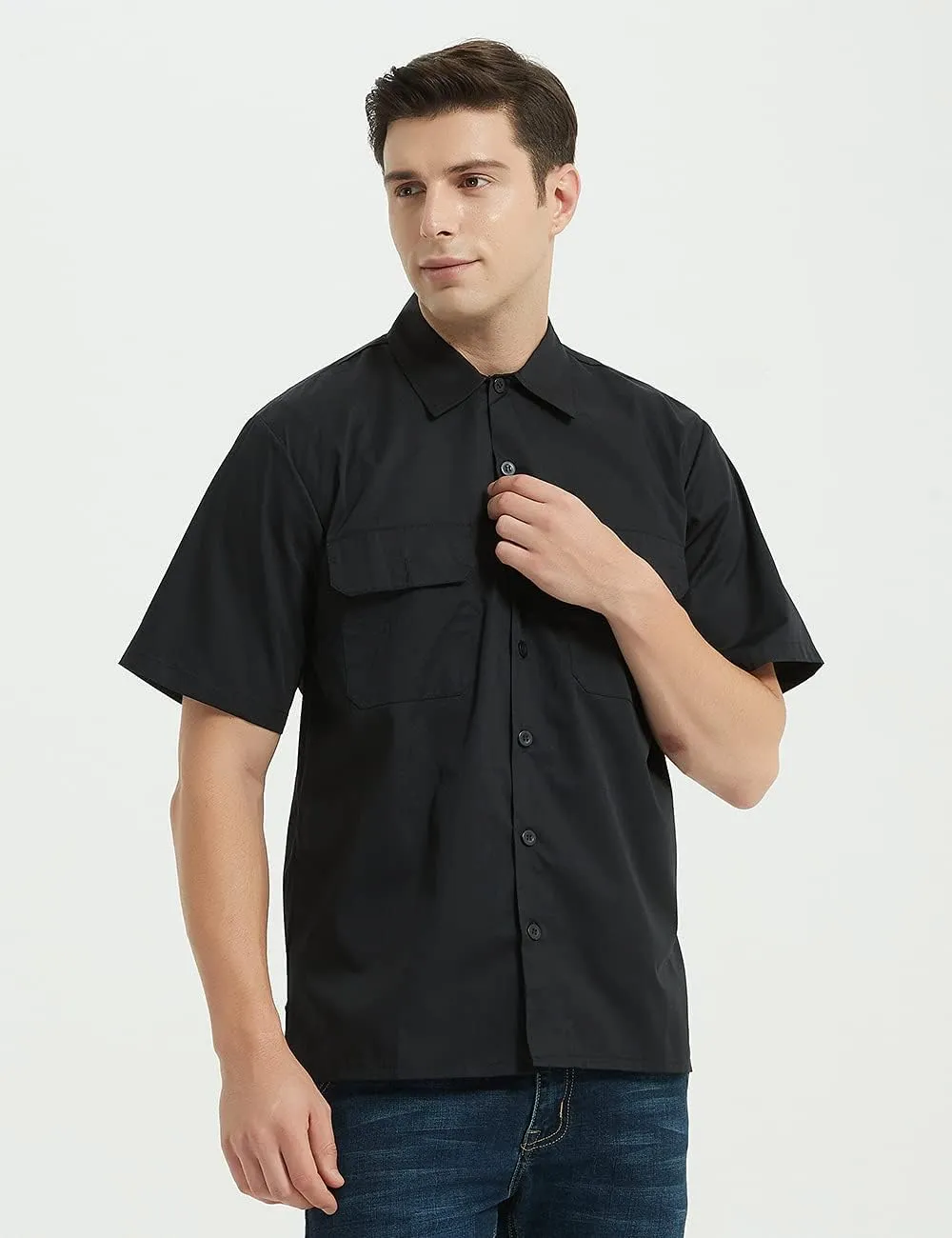 TopTie Short-Sleeve Work Shirt Straight Collar Utility Uniform Stain and Wrinkle Resistant