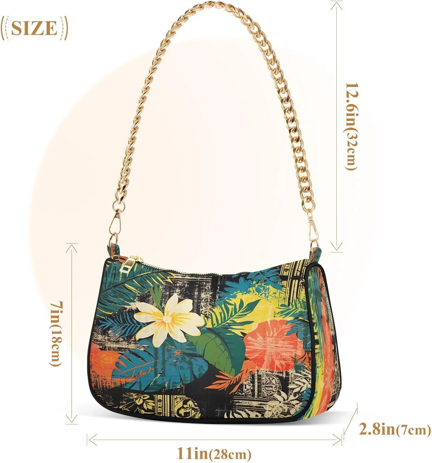Traditional Hawaiian Style Floral Shoulder Bag with Zipper, Trendy Shoulder Purse