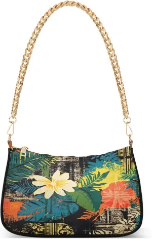 Traditional Hawaiian Style Floral Shoulder Bag with Zipper, Trendy Shoulder Purse
