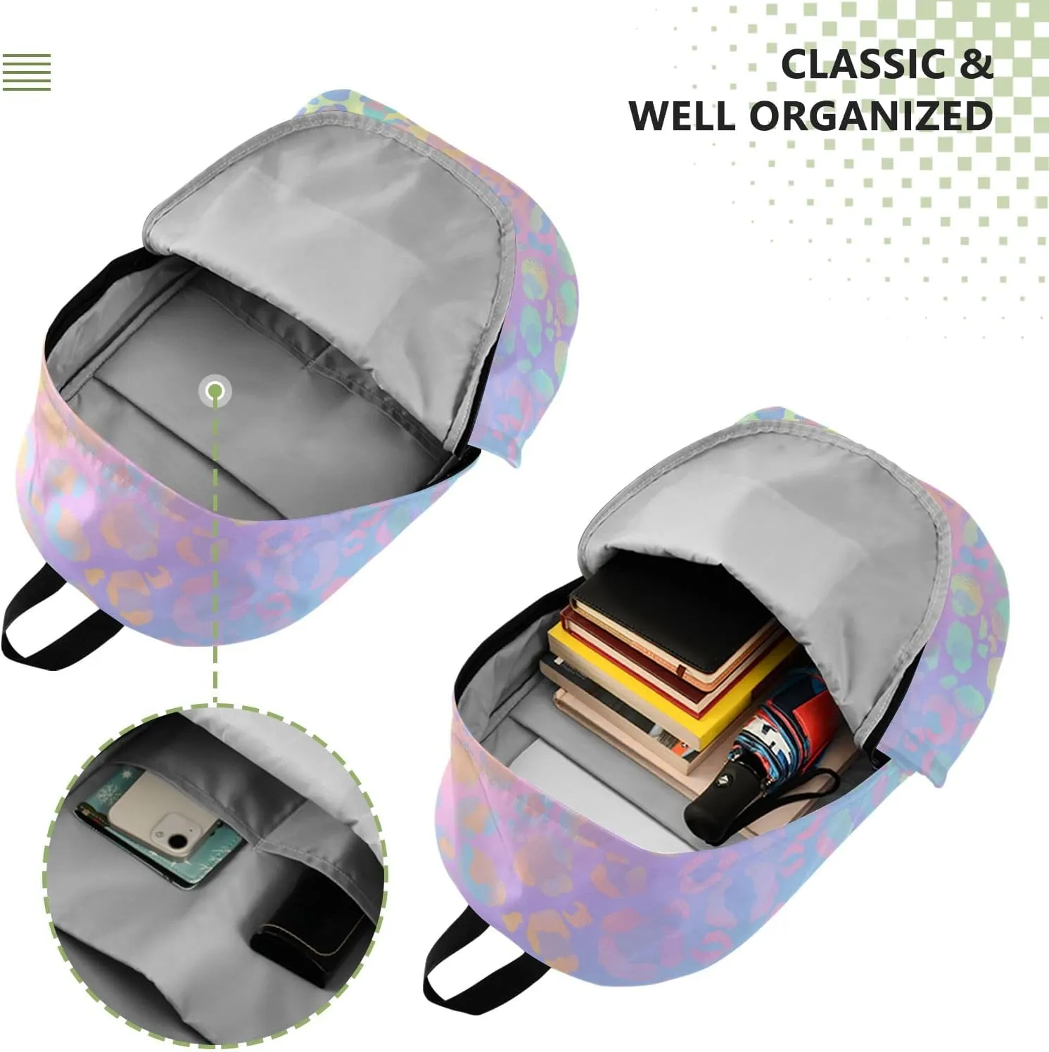 Travel Backpack for Women Laptop Bag Work Fashion Design Daypack Rainbow Leopard Rose Gold Cheetah Large Lightweight Outdoor Casual