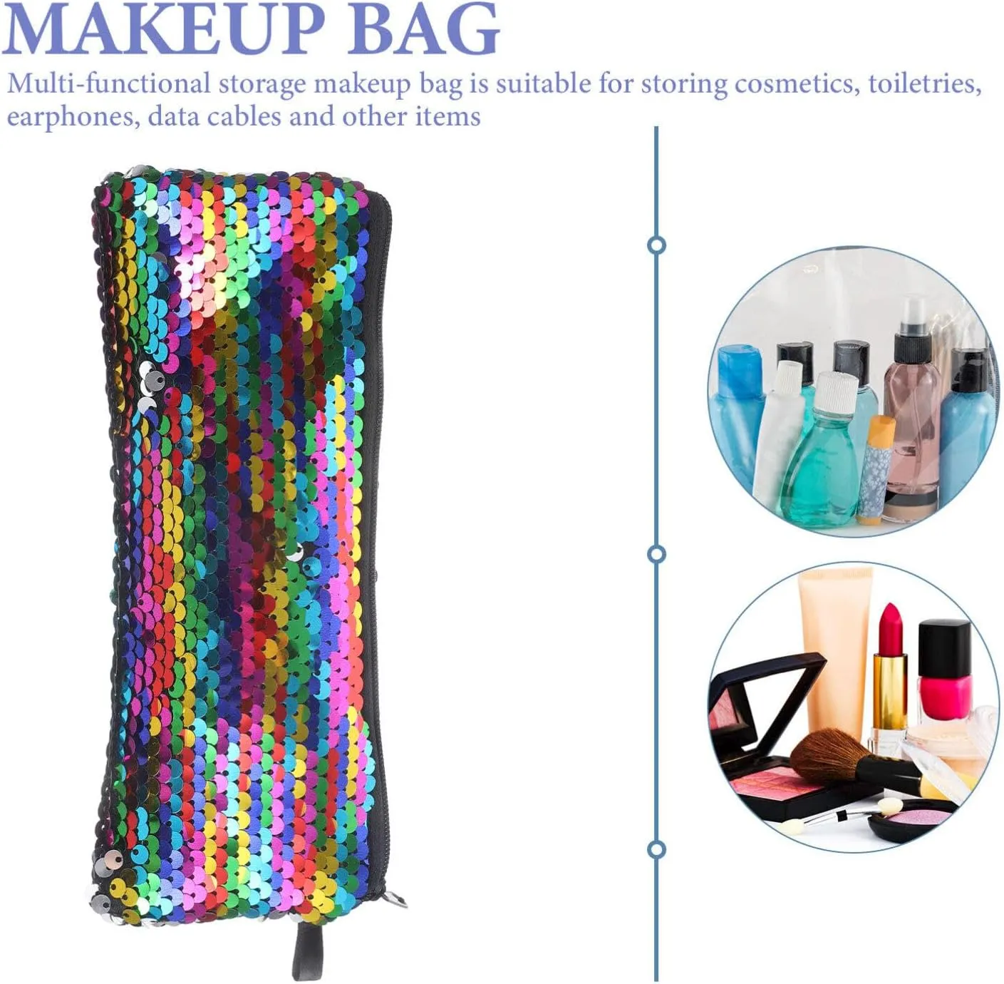 Travel Cosmetic Organizer Bag - Small Toiletry Pouch for Purse - Sequin Data Line Student Bag
