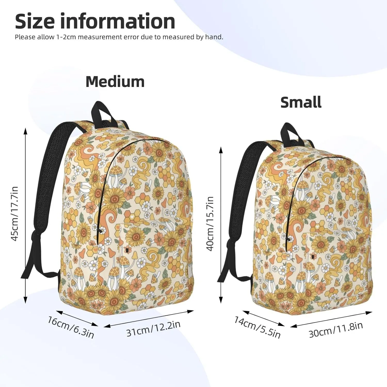 Travel Laptop Backpack - Retro 70s 60s Flower Canvas Computer Backpack Bag Fit Laptop with Padded Straps