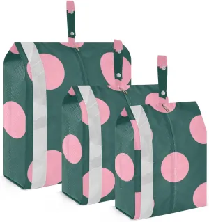 Trendy Polka Dot Pink Packing Cubes Set of 3, Lightweight Travel Luggage Organizers Foldable Bags for Easy Packing and Organization