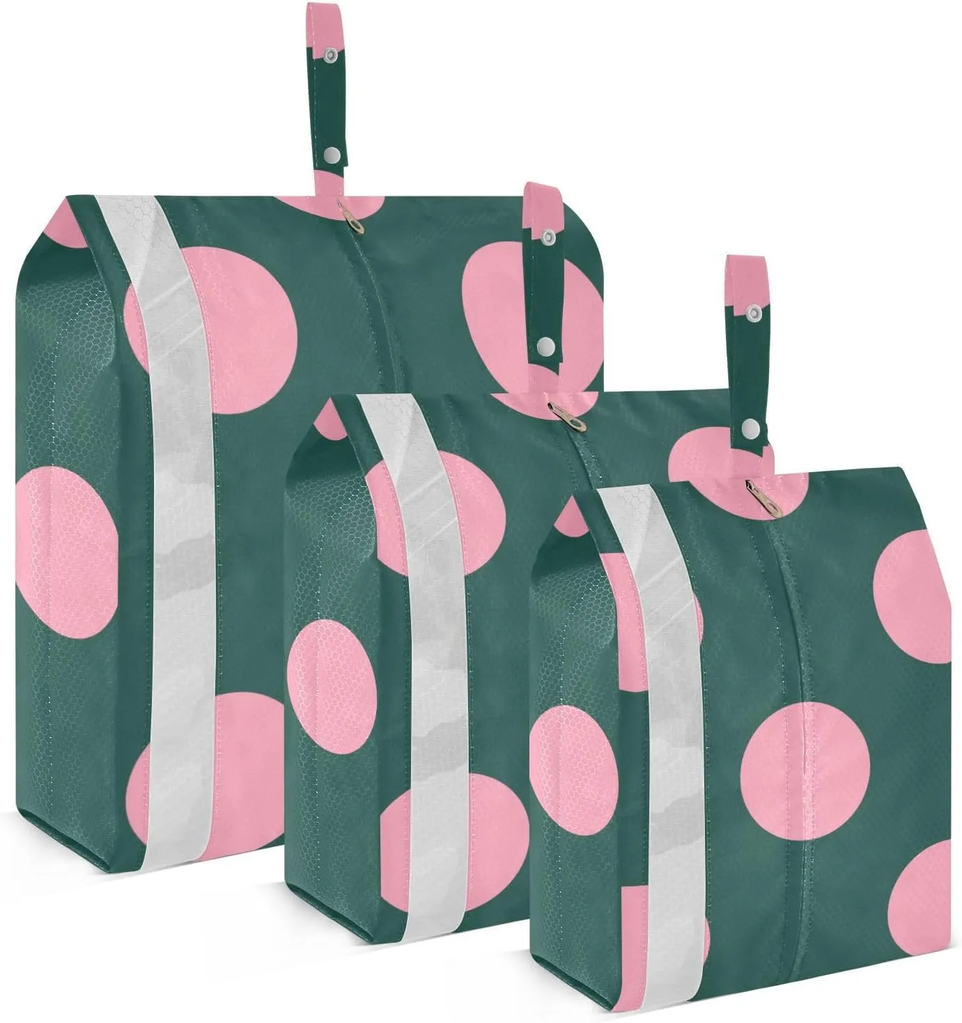 Trendy Polka Dot Pink Packing Cubes Set of 3, Lightweight Travel Luggage Organizers Foldable Bags for Easy Packing and Organization