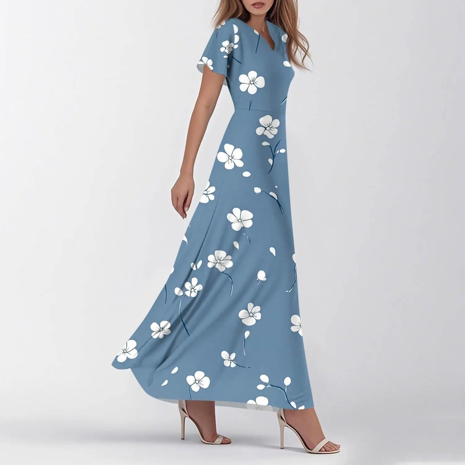 Tunic Stylish Summer Dress Ladies Birthday Short Sleeve Print Relaxed Fit for Women V Neck Comfort Dresses