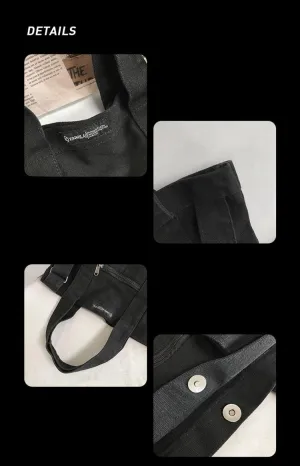 Unisex Retro Crossbody Bag Canvas Large Capacity Purse Vintage Fairy Grunge Hobo Tote Bag Multiple Pockets Handbag (Black)
