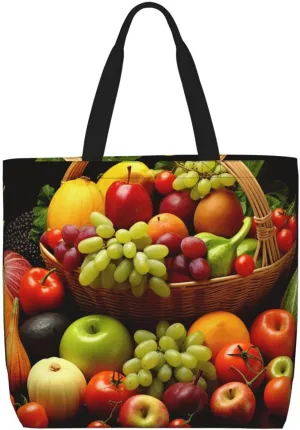 variety fresh vegetables fruits Print Women Tote Bag Big Capacity Shopping Bag Fashion Beach Bag For Work Travel