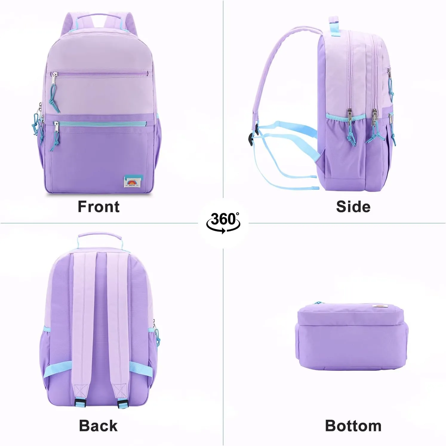 VASCHY School Backpack, Lightweight Classic Cute Aesthetic Bookbag Daypack for Teen Boys Girls Traveling/Gym/Middle School Lightweight Purple