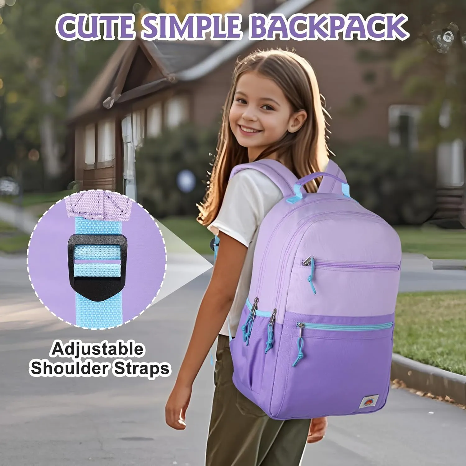 VASCHY School Backpack, Lightweight Classic Cute Aesthetic Bookbag Daypack for Teen Boys Girls Traveling/Gym/Middle School Lightweight Purple