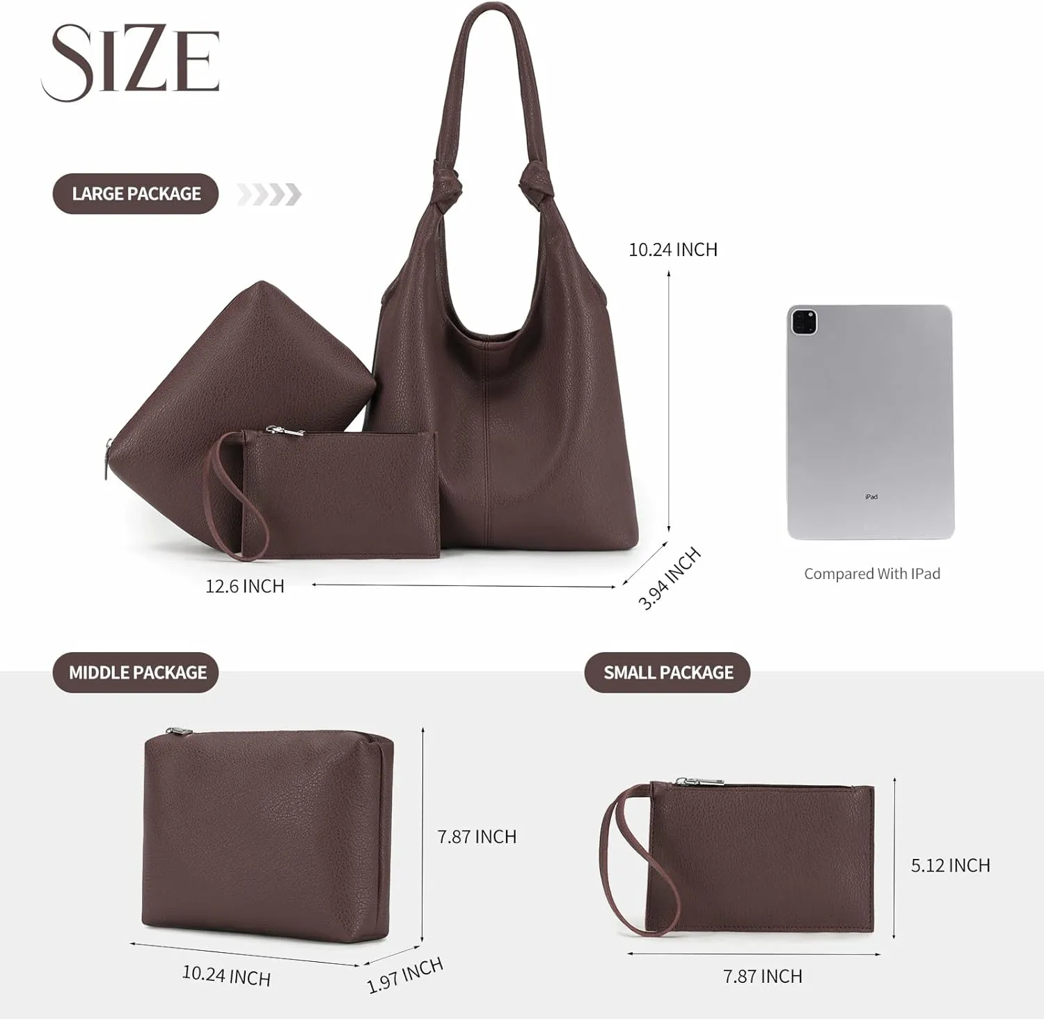 Vegan Leather Hobo Purses set, Slouchy Shoulder Bag Knotted Hobo Bags for Women with a small Purse and Clutch Handbag