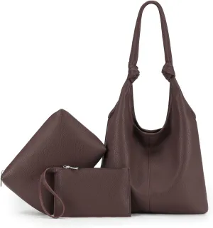 Vegan Leather Hobo Purses set, Slouchy Shoulder Bag Knotted Hobo Bags for Women with a small Purse and Clutch Handbag