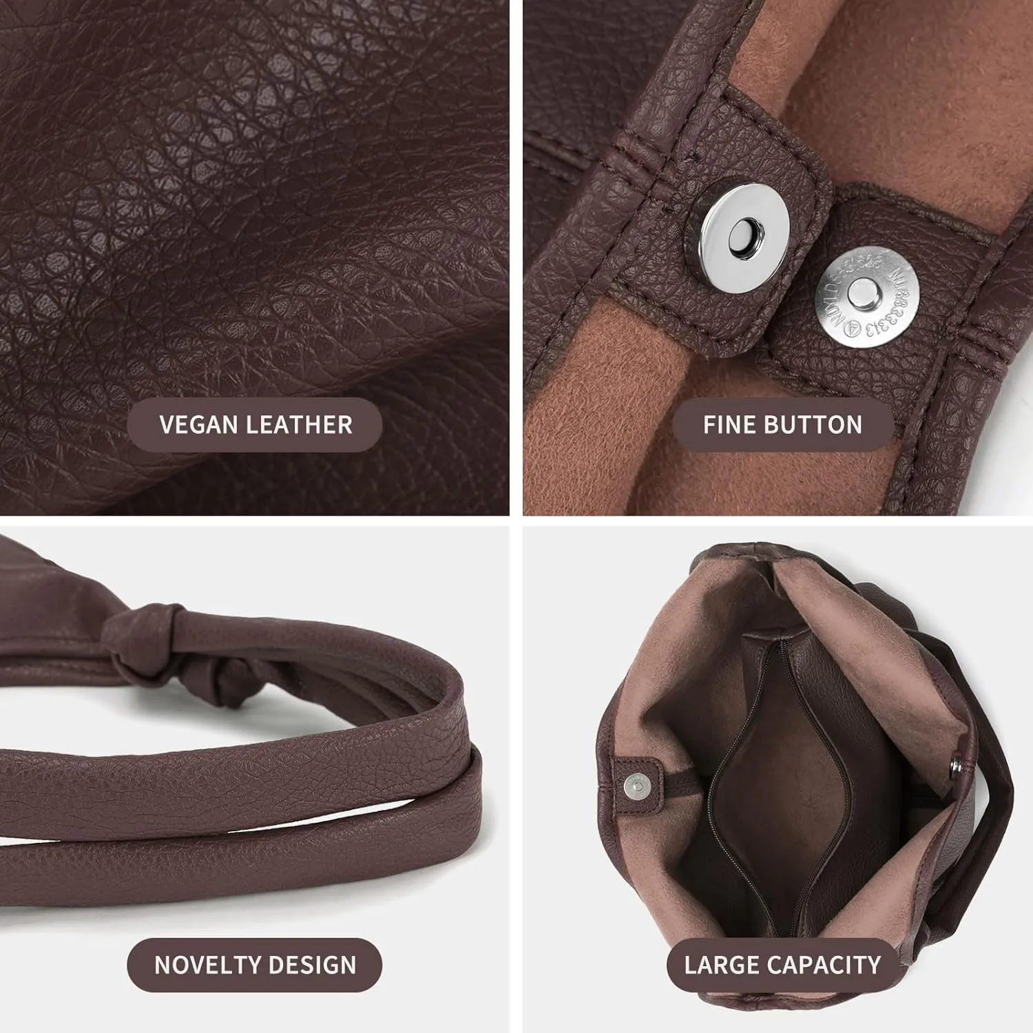 Vegan Leather Hobo Purses set, Slouchy Shoulder Bag Knotted Hobo Bags for Women with a small Purse and Clutch Handbag