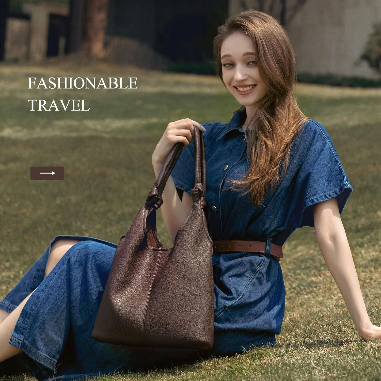 Vegan Leather Hobo Purses set, Slouchy Shoulder Bag Knotted Hobo Bags for Women with a small Purse and Clutch Handbag