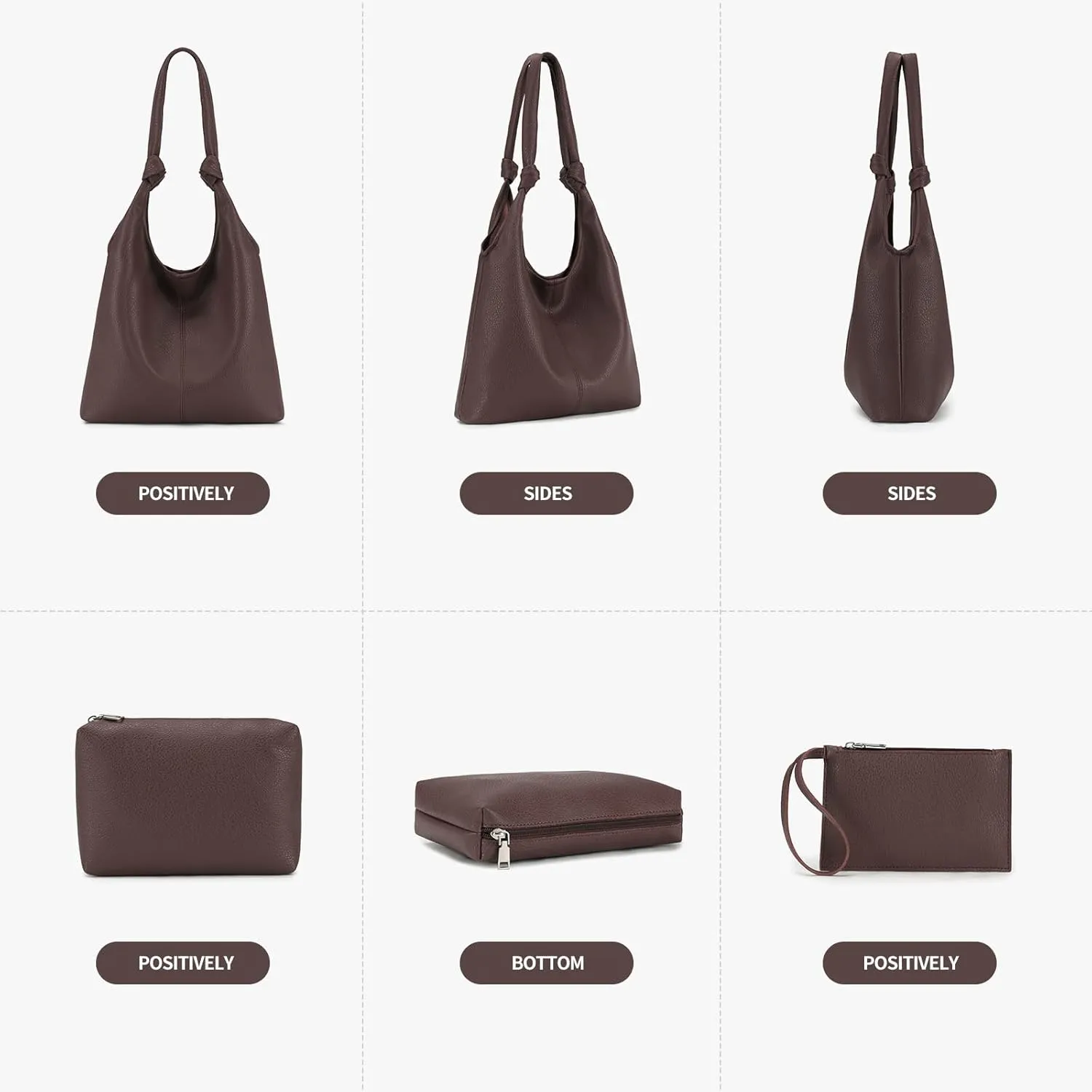 Vegan Leather Hobo Purses set, Slouchy Shoulder Bag Knotted Hobo Bags for Women with a small Purse and Clutch Handbag