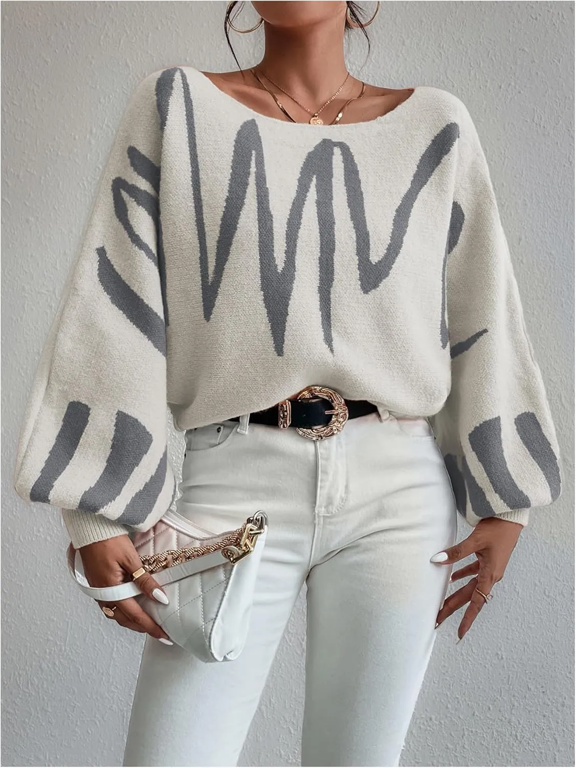 Verdusa Women's Off The Shoulder Sweater Oversized Long Lantern Sleeve Pullovers Trendy Knit Tops