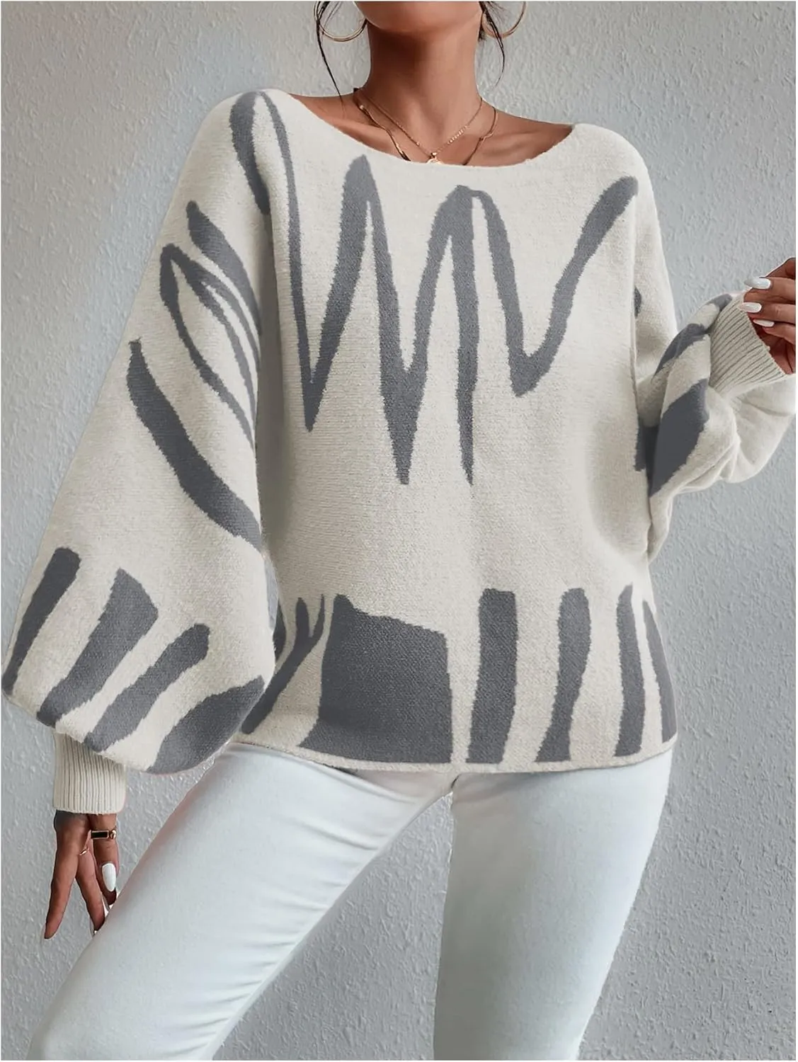 Verdusa Women's Off The Shoulder Sweater Oversized Long Lantern Sleeve Pullovers Trendy Knit Tops