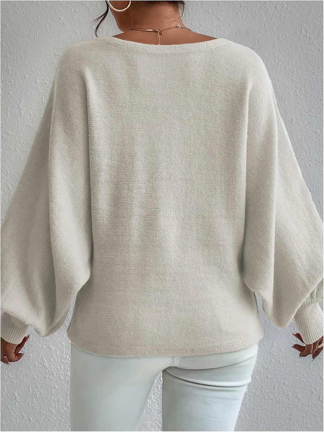 Verdusa Women's Off The Shoulder Sweater Oversized Long Lantern Sleeve Pullovers Trendy Knit Tops