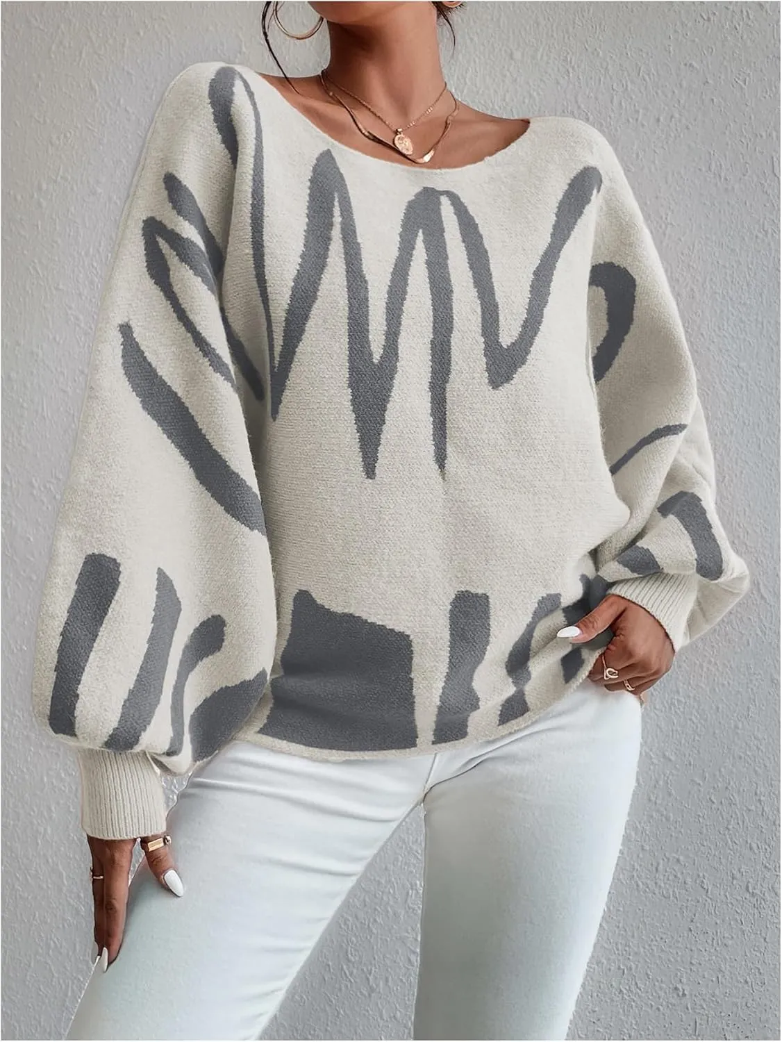 Verdusa Women's Off The Shoulder Sweater Oversized Long Lantern Sleeve Pullovers Trendy Knit Tops