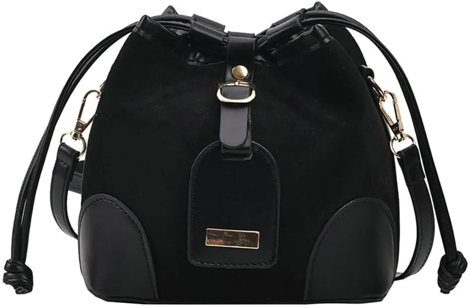 Vintage Suede Bucket Bag Women Mini Leather Crossbody Bag Fall Winter Hobo Handbag Causal Shoulder Bag with Removable Strap