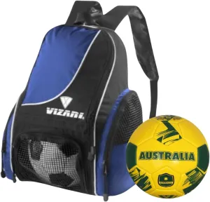 Vizari Solano Multi-Sport Backpack (Royal) with National Team Soccer Ball Combo | Versatile Sports Backpack with Durable Faux Leather & Rubber Country Ball (Brasil, Size 3)